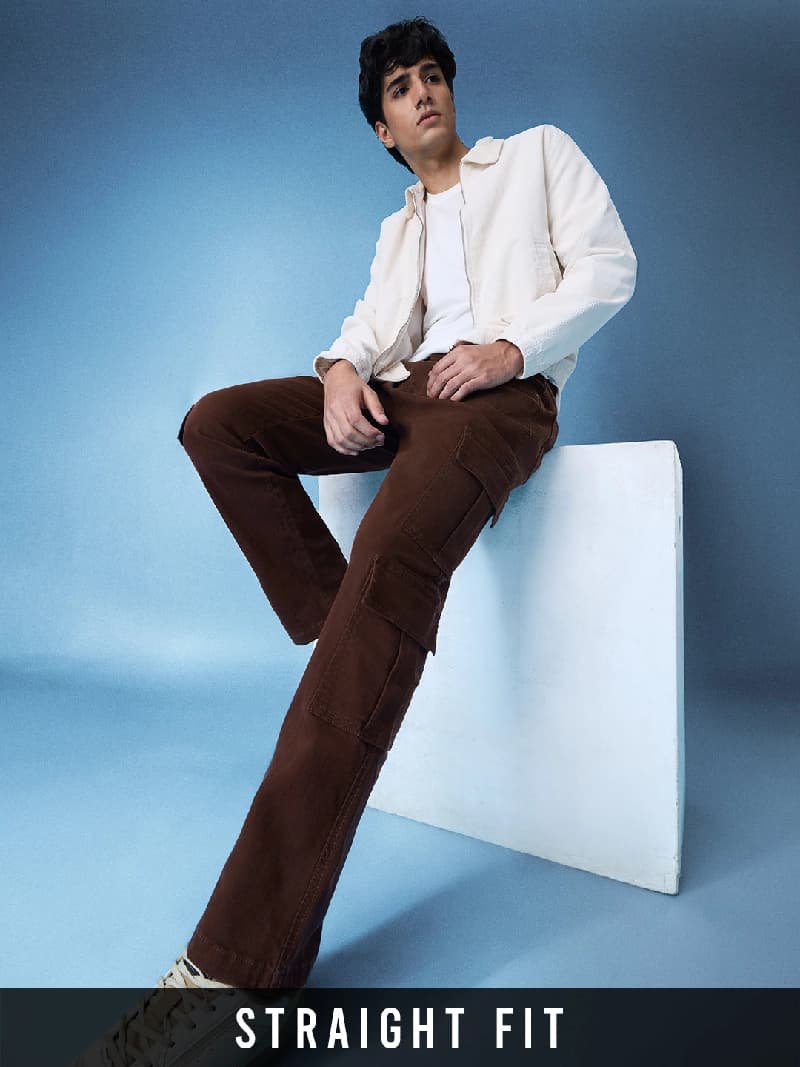 Men's Brown Casual Solid Straight Fit Jeans