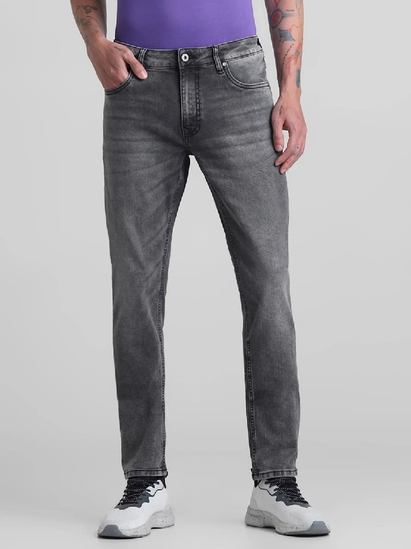 Men's Grey Casual Solid Skinny Fit Jeans