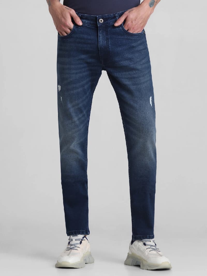 Men's Blue Casual Solid Tapered Fit Jeans