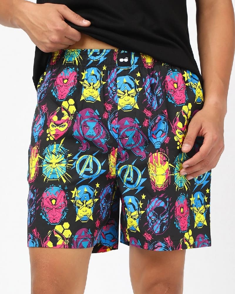 Men's Black Avengers All Over Printed Lounge Wear Boxer