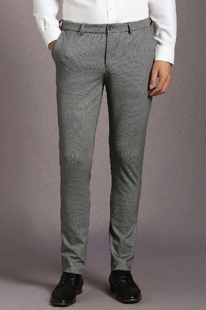 Men's Grey Formal Solid Slim Fit Trouser