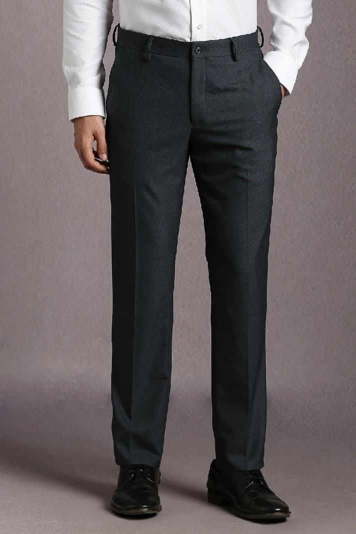 Men's Grey Formal Solid Slim Fit Trouser