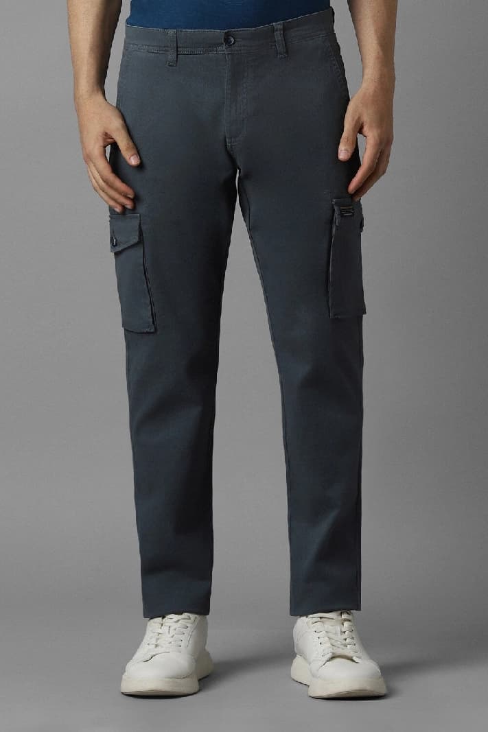 Men's Grey Casual Solid Tapered Fit Trouser