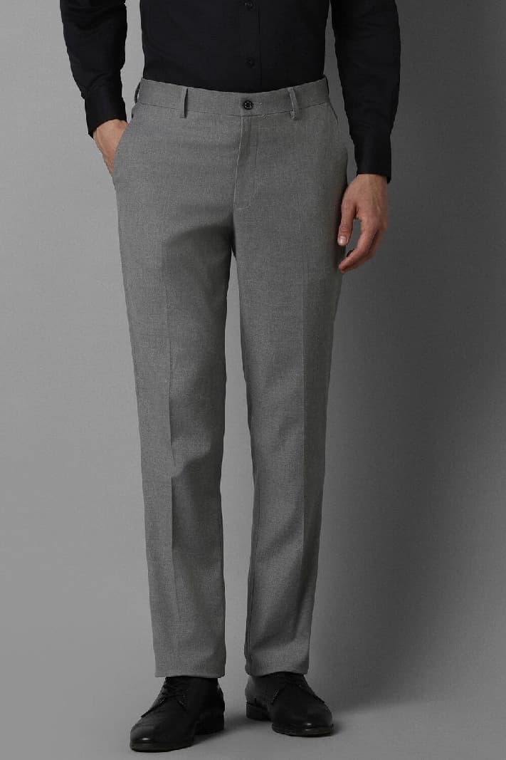 Men's Grey Formal Solid Slim Fit Trouser