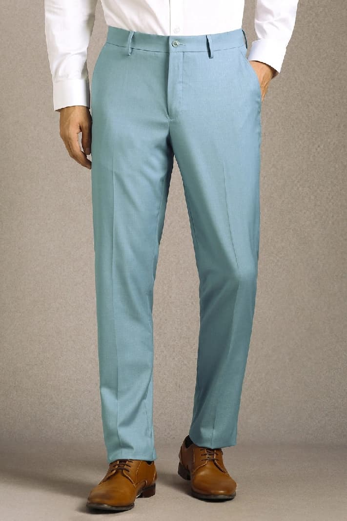 Men's Blue Formal Solid Slim Fit Trouser