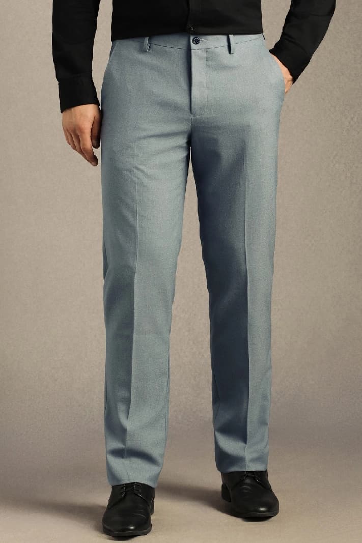 Men's Blue Formal Solid Slim Fit Trouser