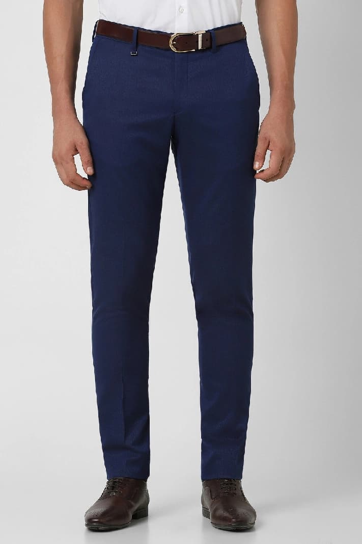 Men's Navy Formal Solid Straight Fit Trouser
