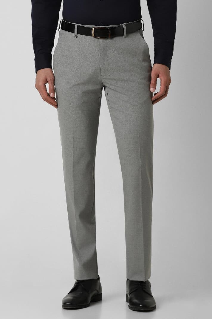 Men's Grey Formal Solid Slim Fit Trouser