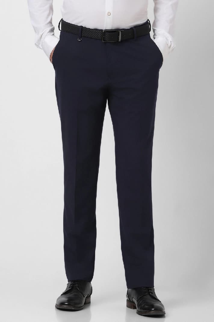 Men's Navy Formal Solid Slim Fit Trouser