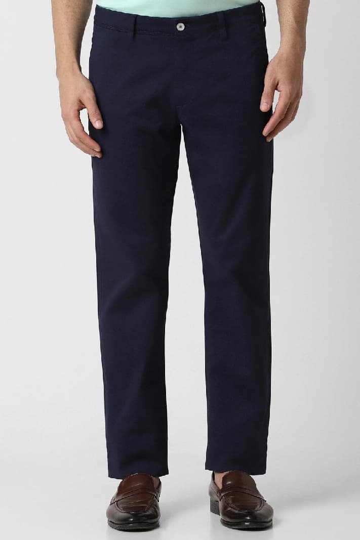 Men's Navy Casual Solid Slim Fit Trouser