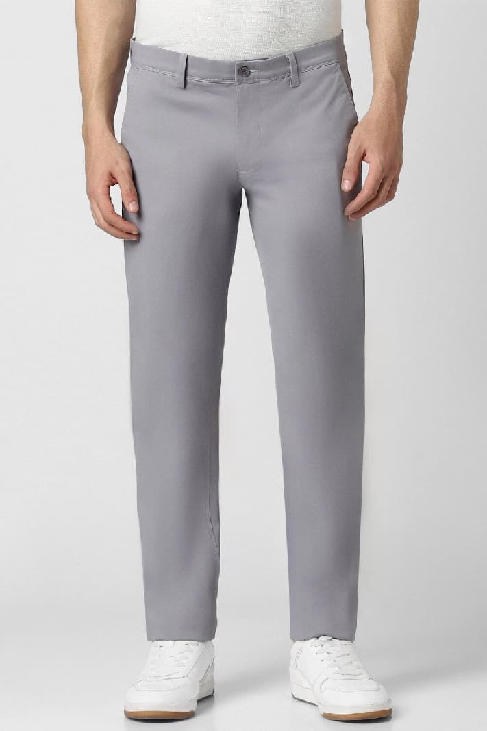 Men's Grey Casual Solid Slim Fit Trouser