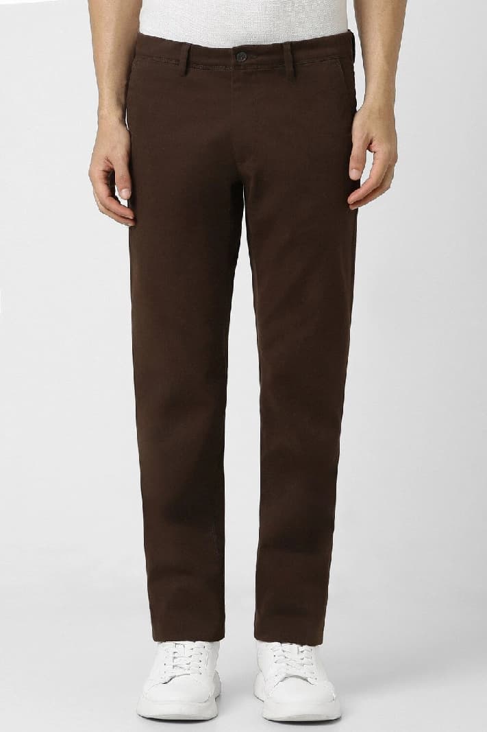 Men's Brown Casual Solid Slim Fit Trouser