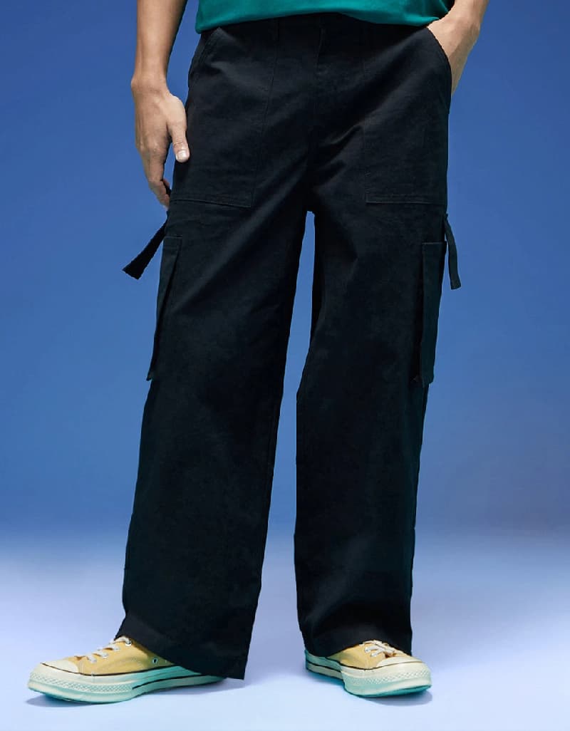 Men's Black Casual Solid Baggy Fit Cargo