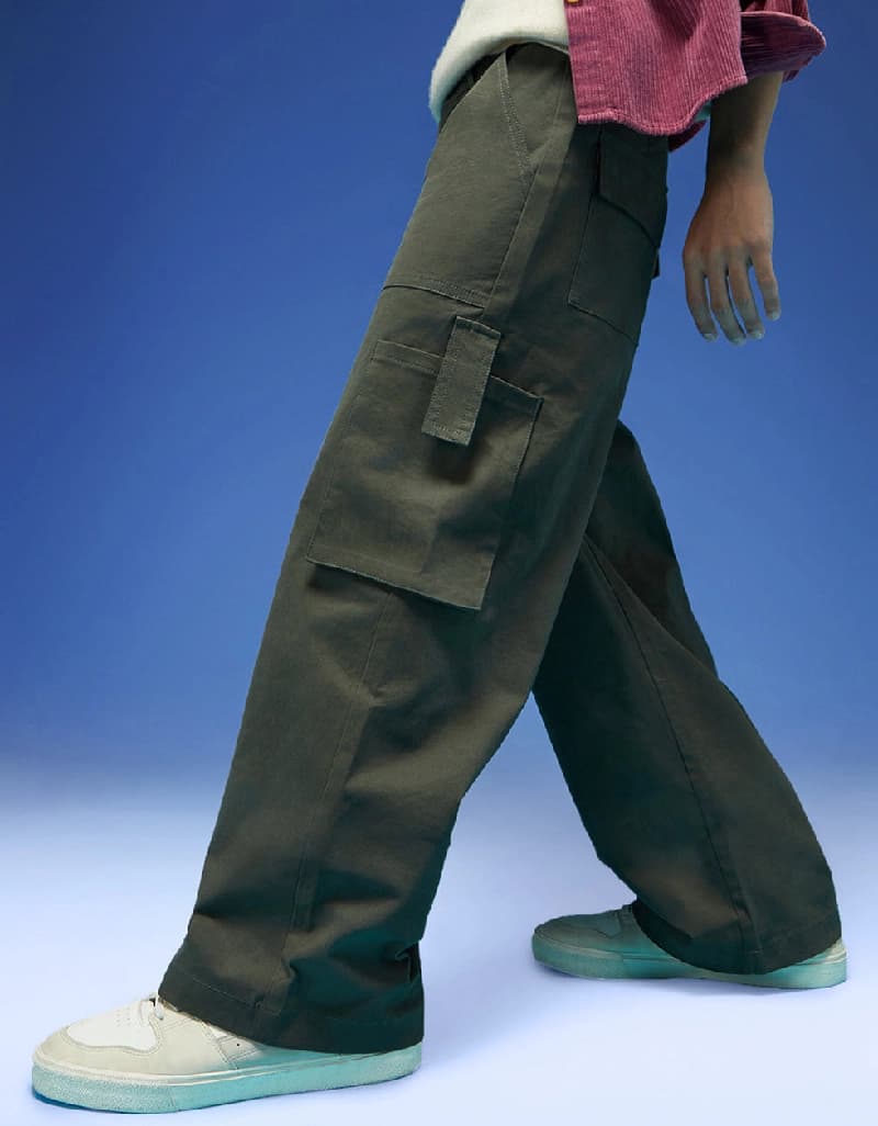 Men's Green Casual Solid Baggy Fit Cargo