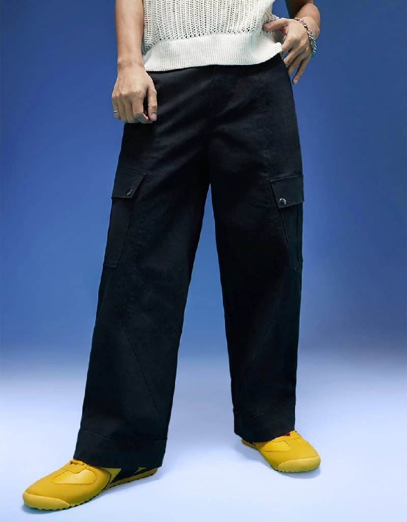 Men's Black Casual Solid Baggy Fit Cargo