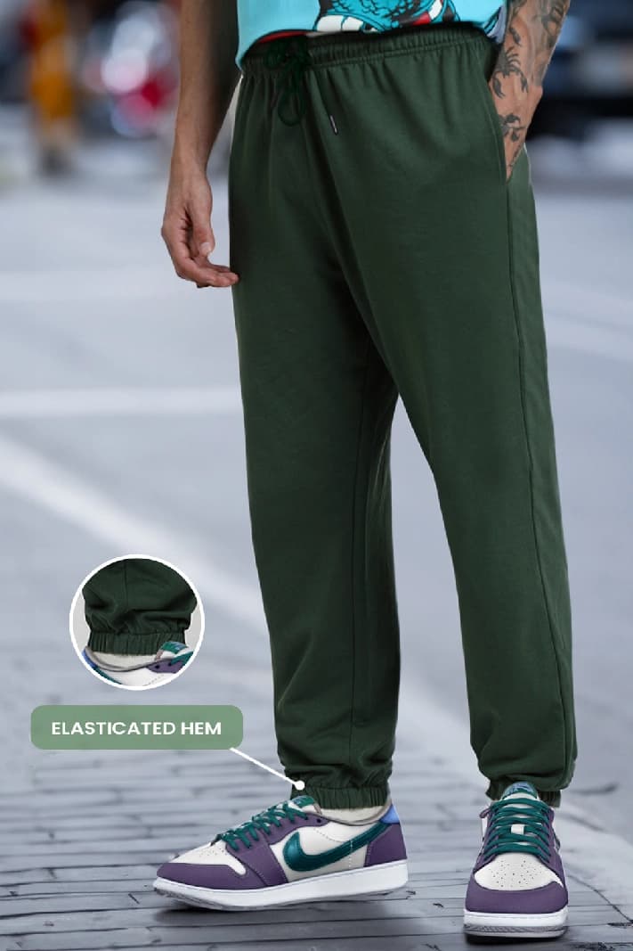 Men's Green Casual Solid Baggy Fit Jogger