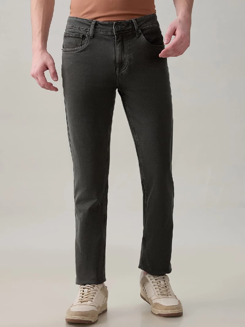 Men's Grey Casual Solid Slim Fit Jeans