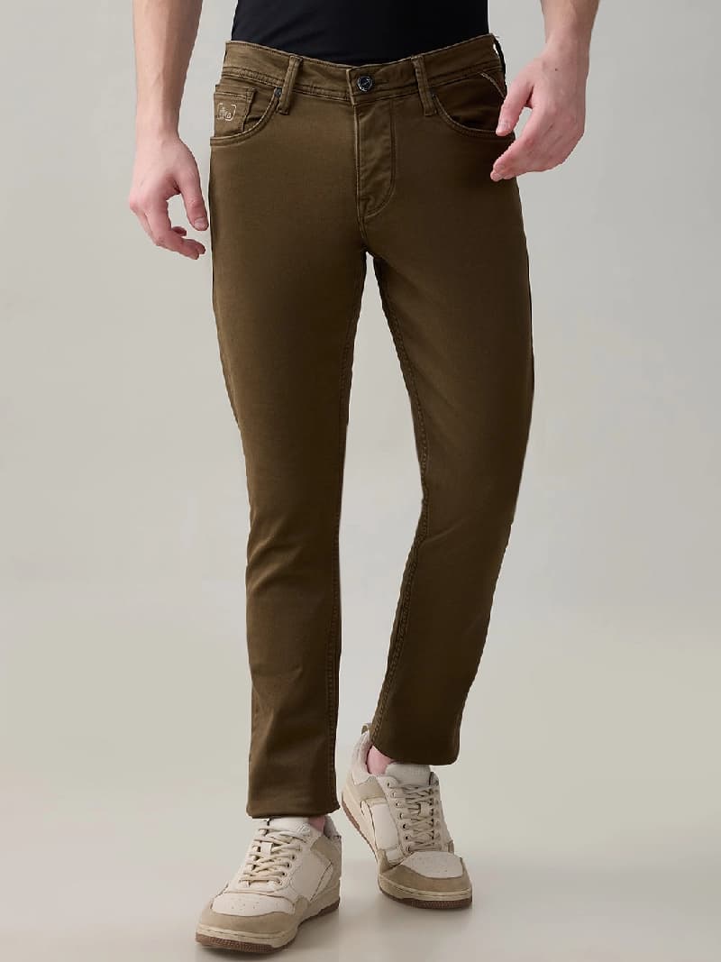 Men's Green Casual Solid Skinny Fit Jeans