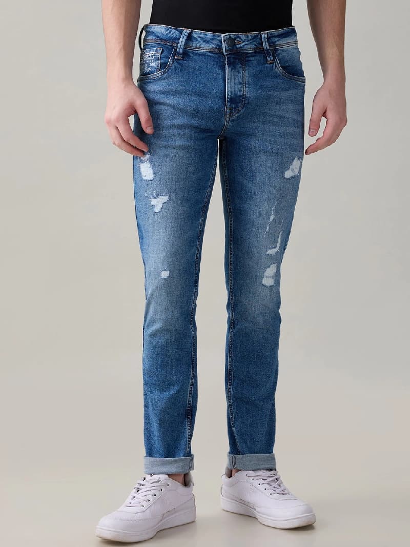 Men's Blue Casual Solid Slim Fit Jeans