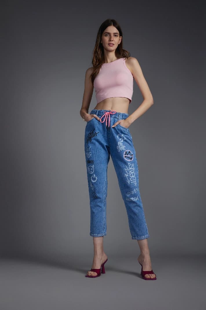 Women's Blue Casual Printed Skinny Fit Jeans