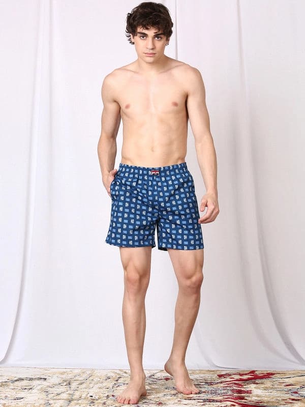 Men's Blue Cotton Regular Fit Boxer
