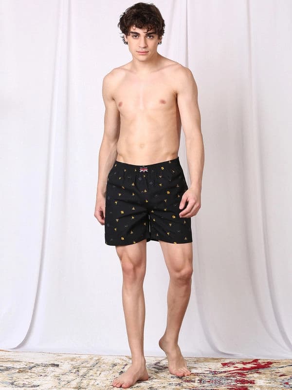 Men's Black Cotton Regular Fit Boxer