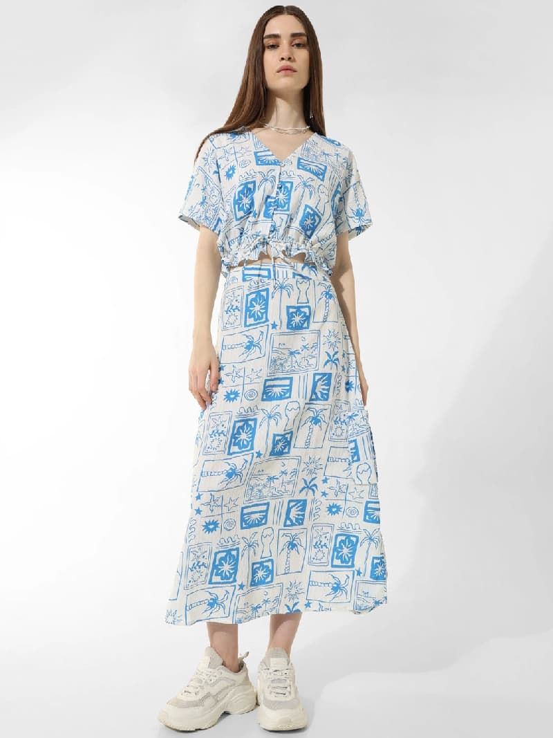 Women's Blue Casual Printed Skirt