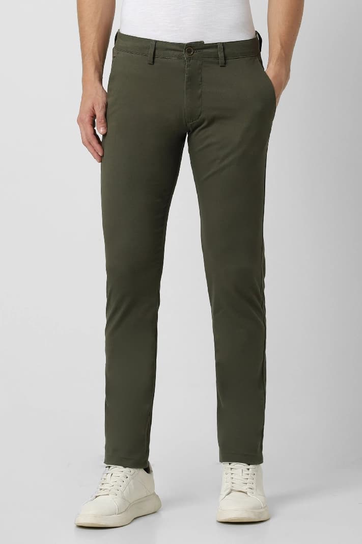Men's Green Casual Solid Skinny Fit Trouser