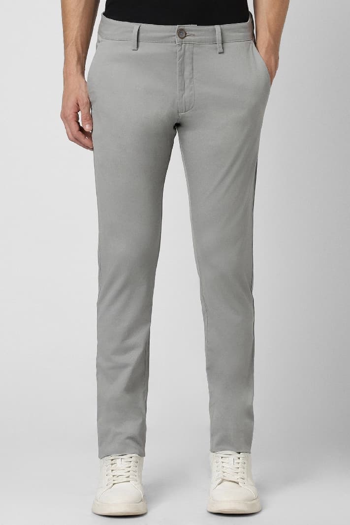 Men's Grey Casual Solid Straight Fit Trouser