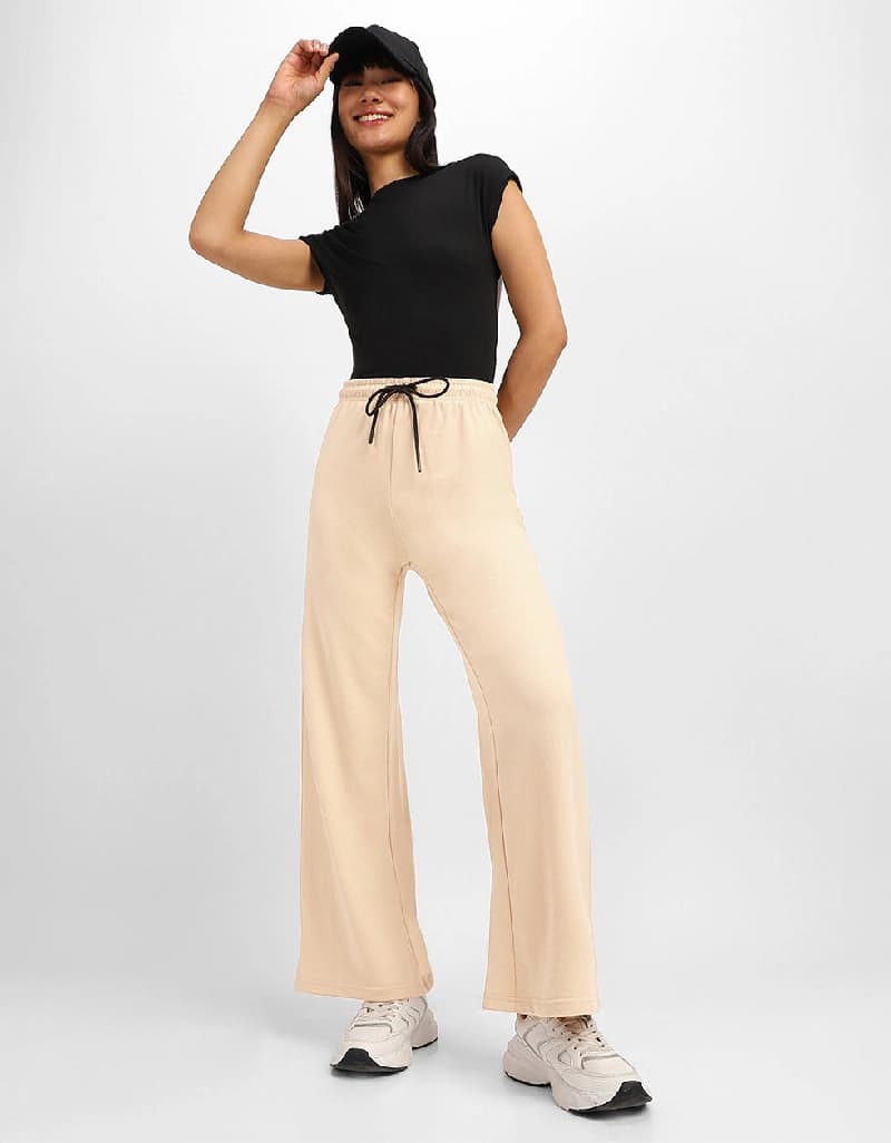 Women's Beige Casual Solid Oversized Fit Trackpant