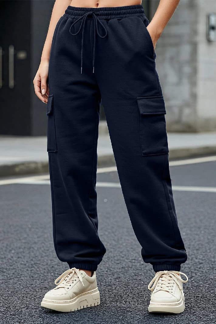 Women's Navy Casual Solid Wide Leg Jogger