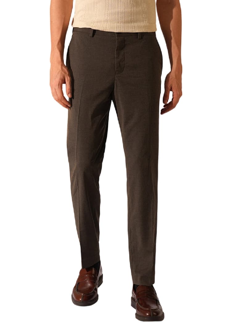 Men's Brown Formal Solid Slim Fit Trouser