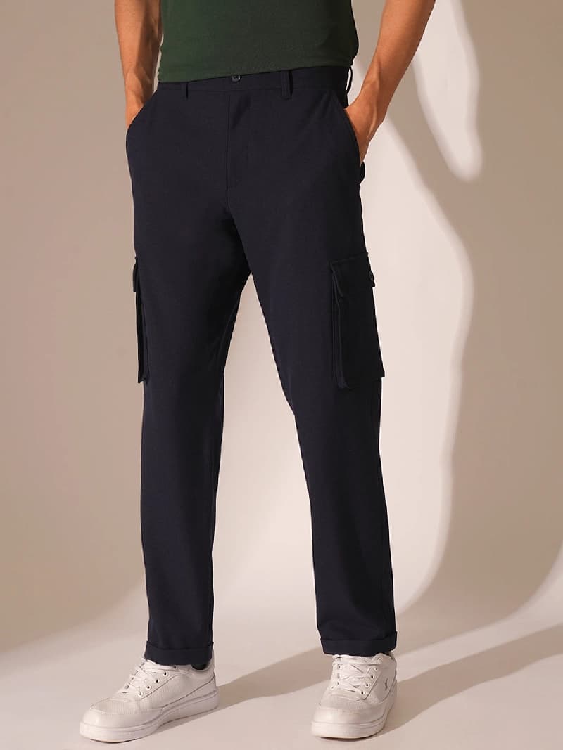 Men's Blue Casual Solid Cargo
