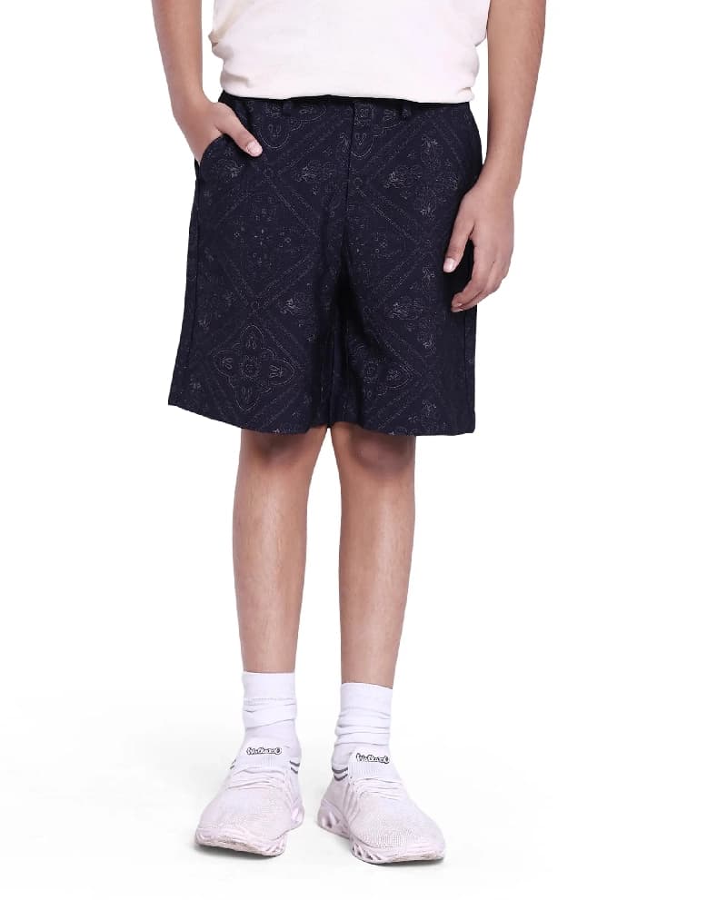 Boys Navy Casual Regular Fit Printed Shorts