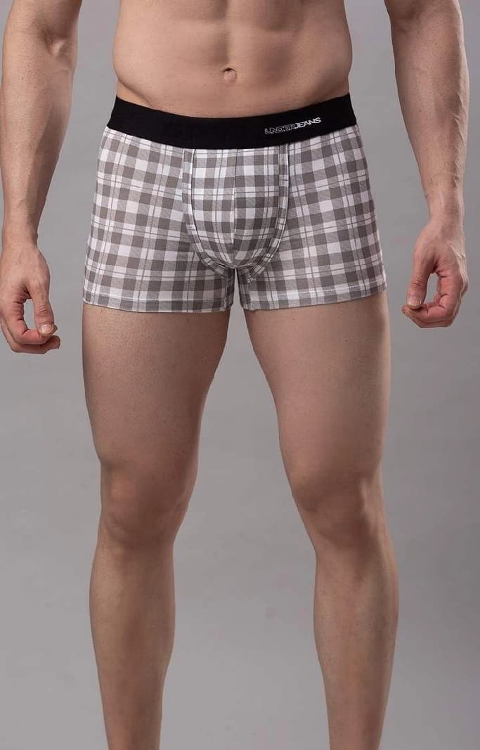 Men's White Checks Mid-Rise Printed Trunk