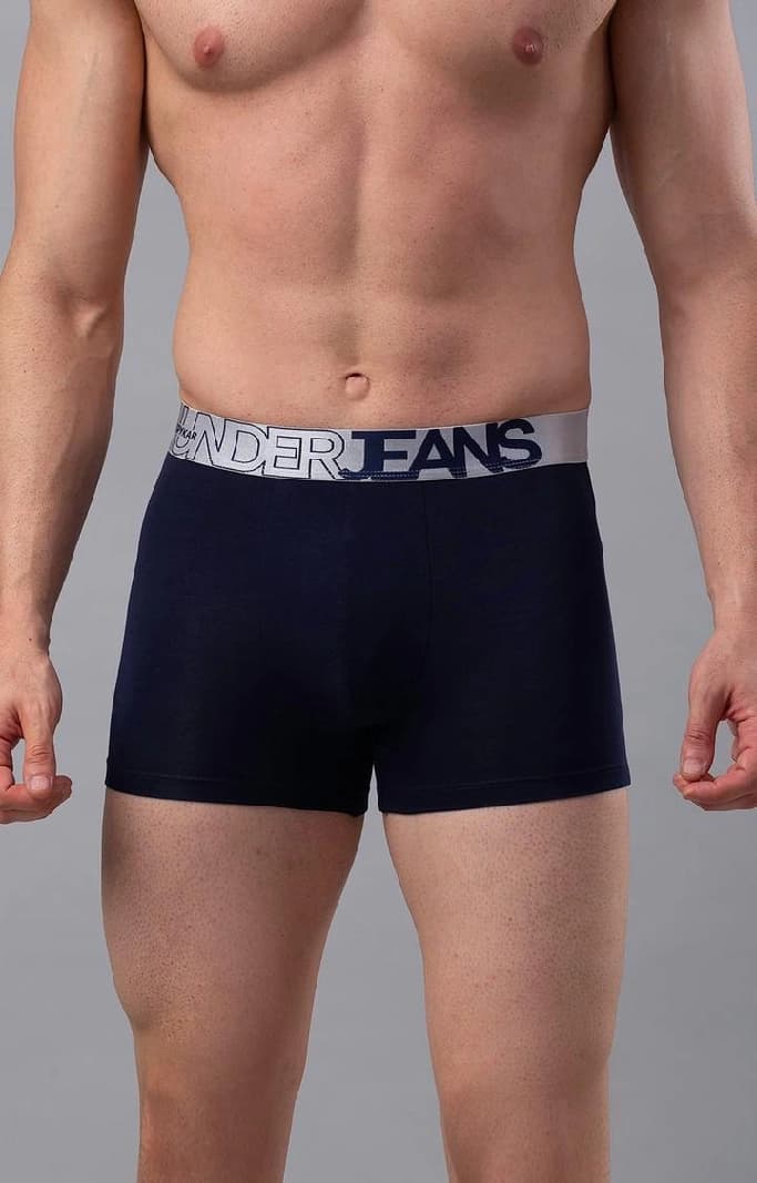 Men's Navy Mid-Rise Solid Trunk