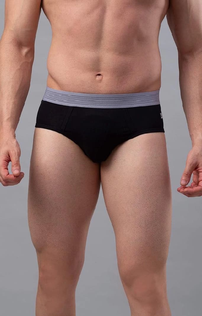 Men's Black & Grey Mid-Rise Solid Brief