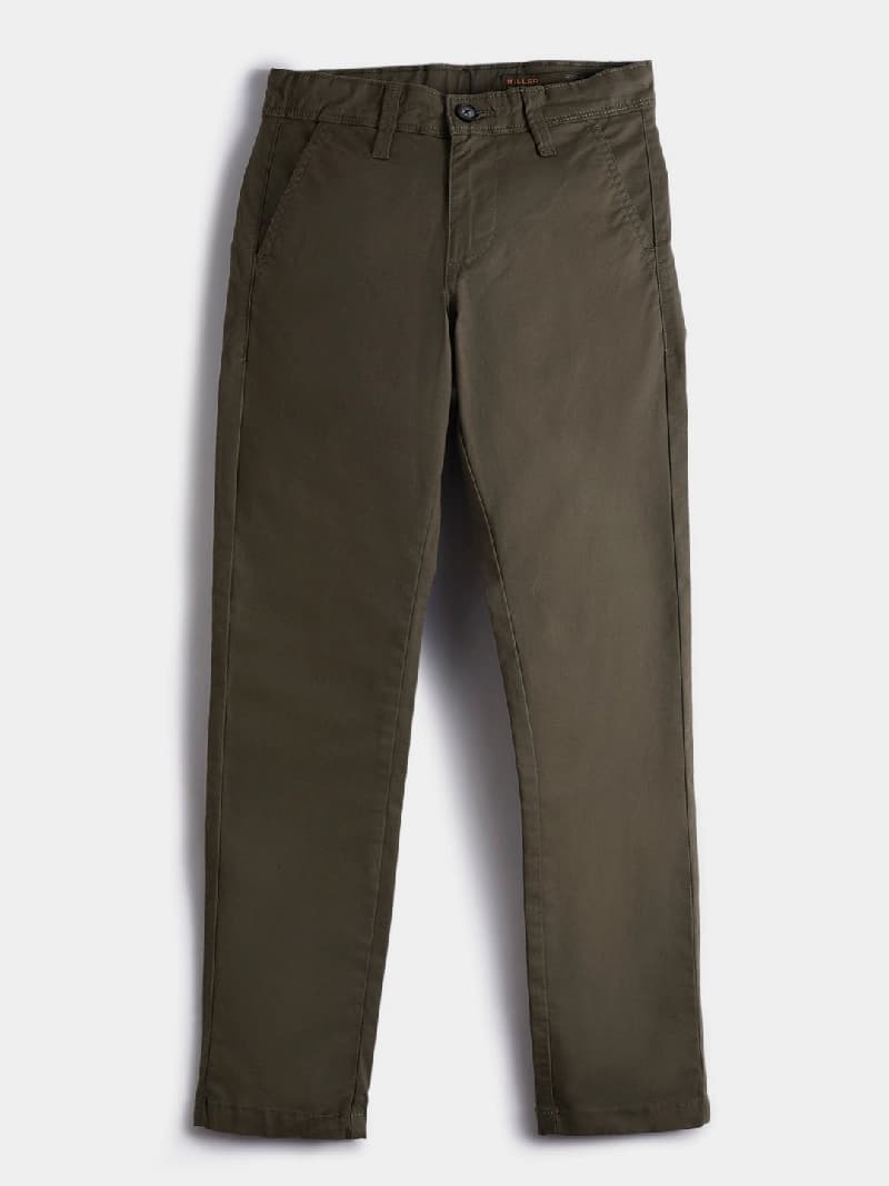 Boys Green Casual Solid Cotton Trouser