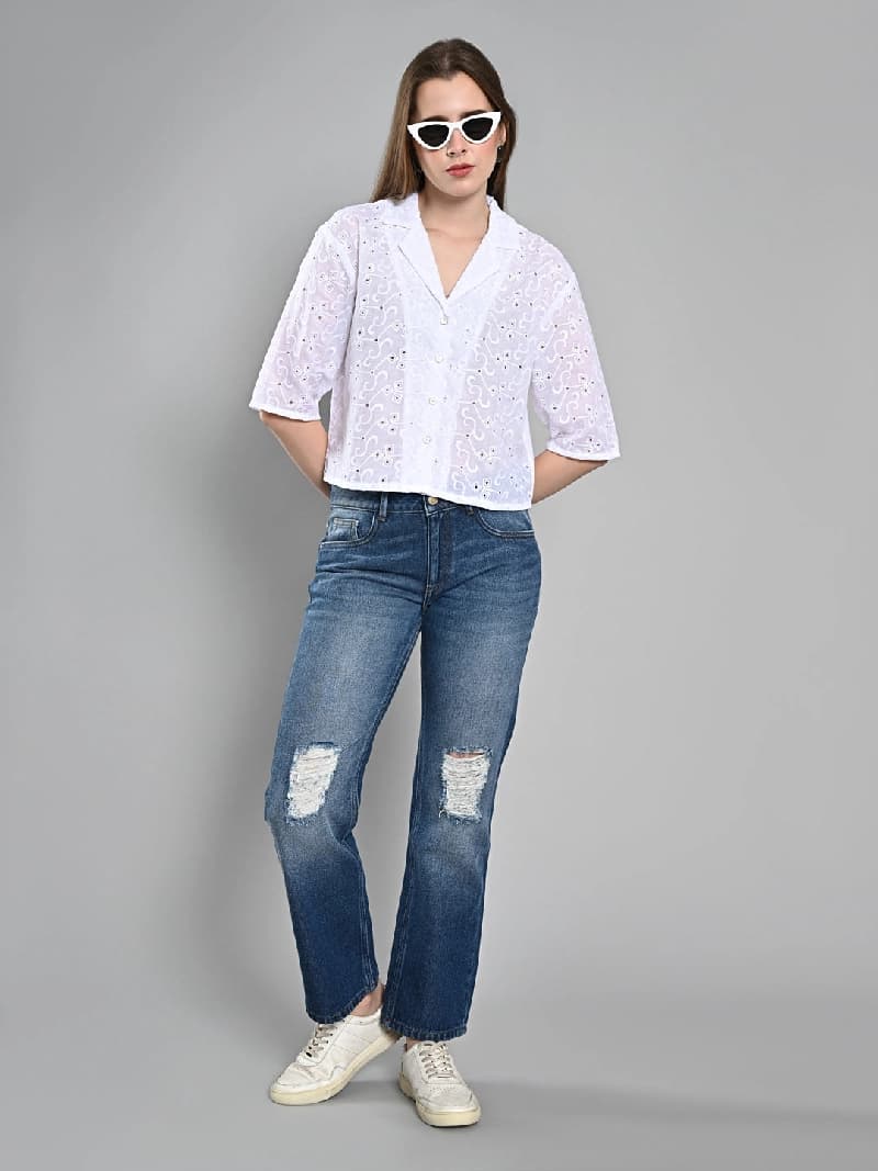 Women's Blue Casual Wide Leg Jeans