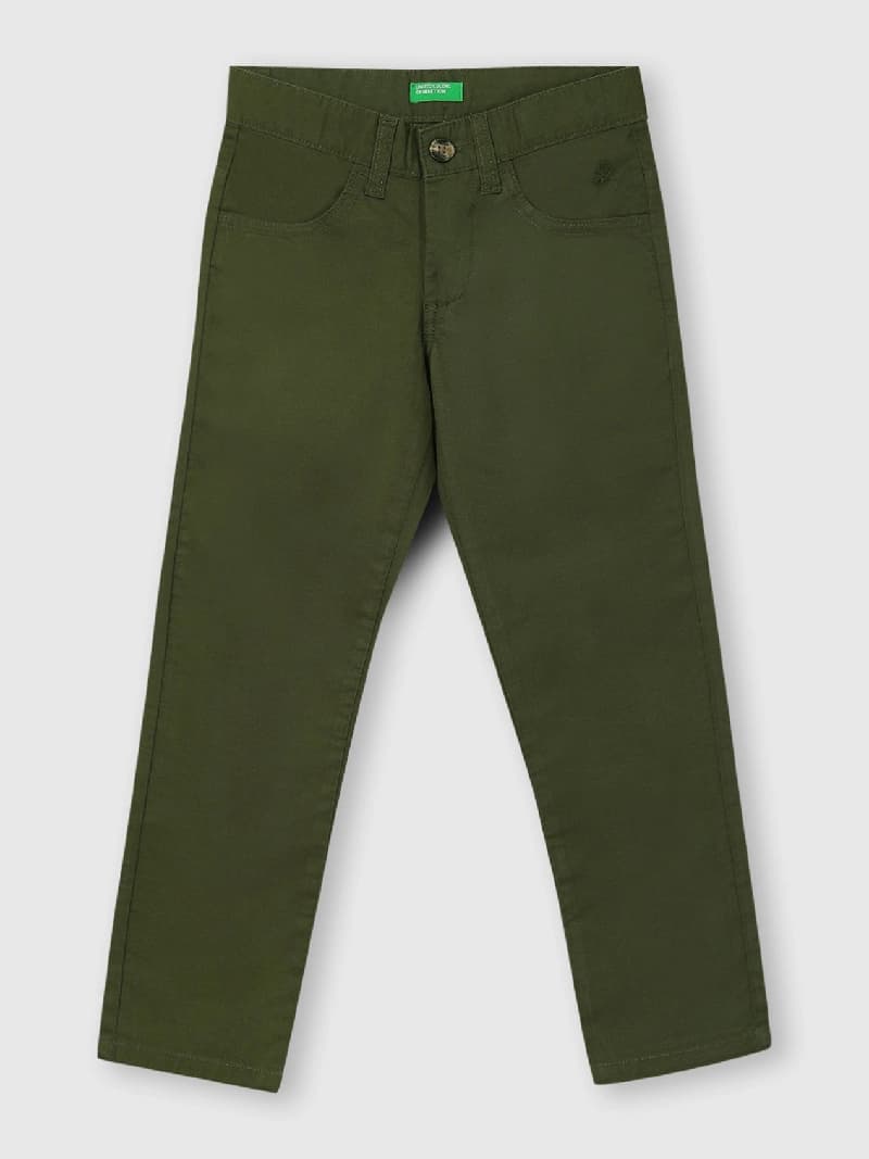 Boys Green Casual Slim Fit Solid Trouser
