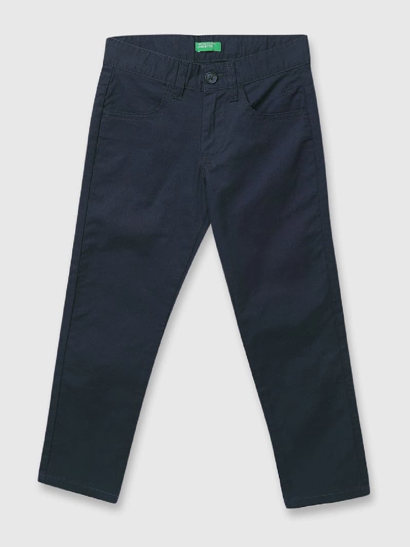 Boys Navy Casual Slim Fit Solid Trouser