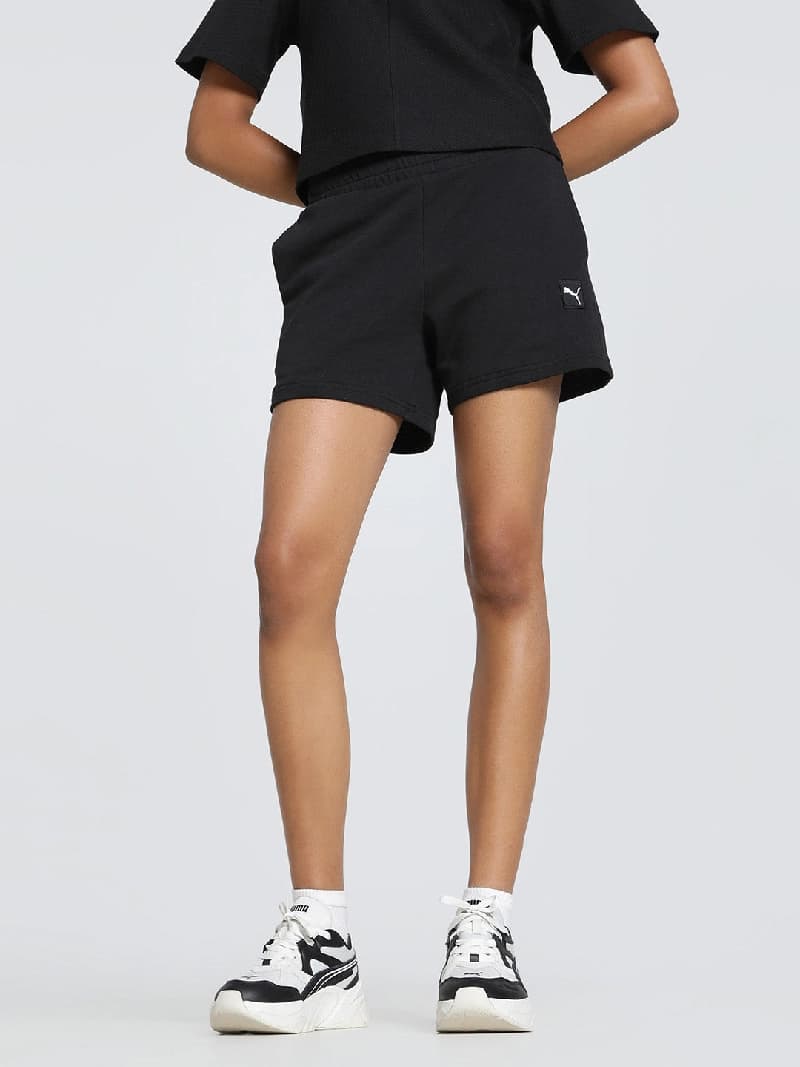 Women's Black Casual Regular Solid Above Knee Short