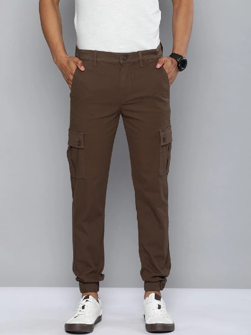 Men's Brown Casual Solid Slim Fit Trouser