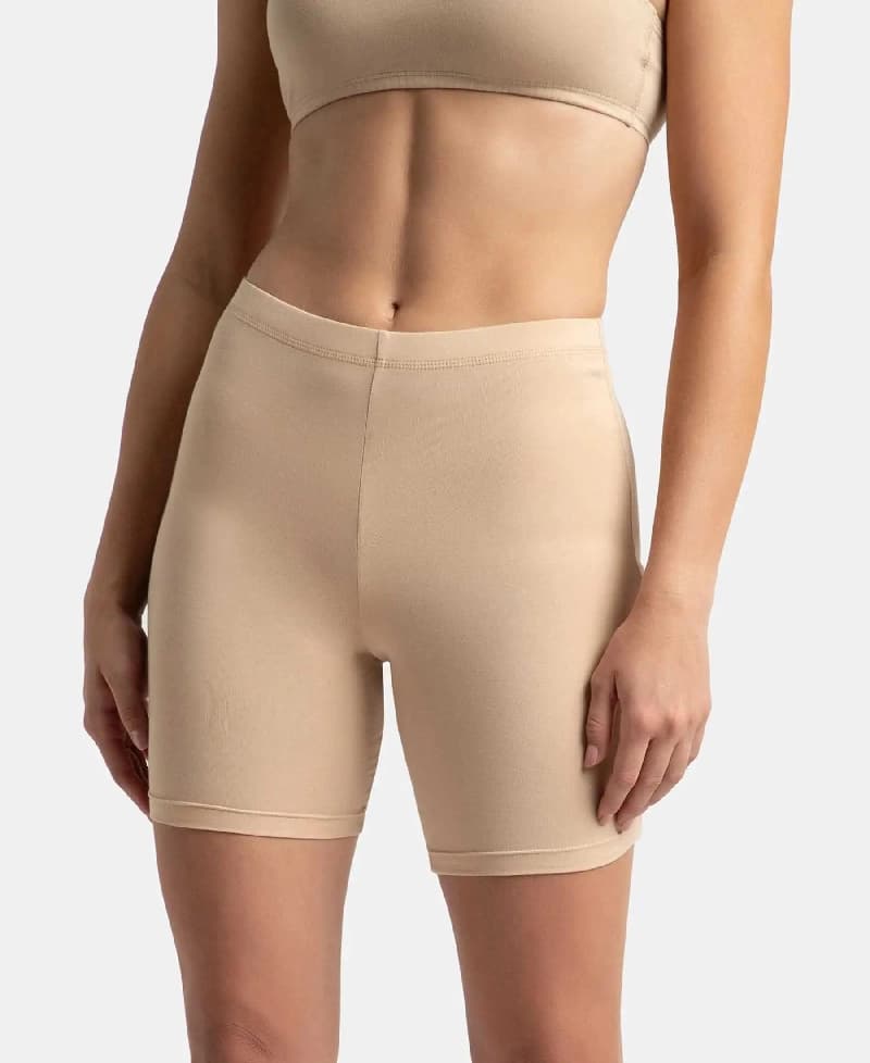 Women's Beige Cotton Stretch Shorts