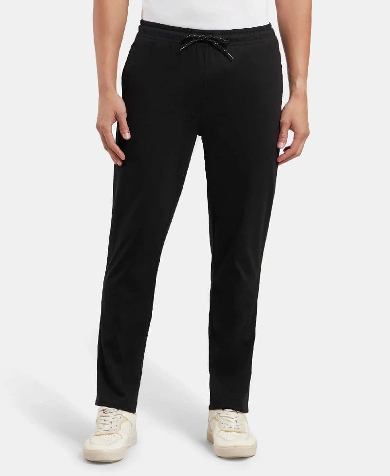 Men's Black Casual Solid Regular Fit Trackpant