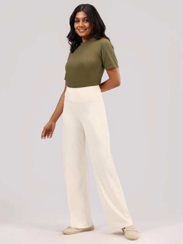 Women's White Sports Solid Trouser