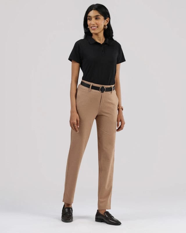 Women's Beige Formal Solid Trouser