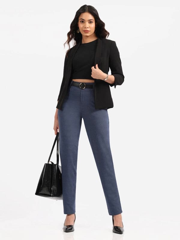 Women's Blue Formal Solid Trouser