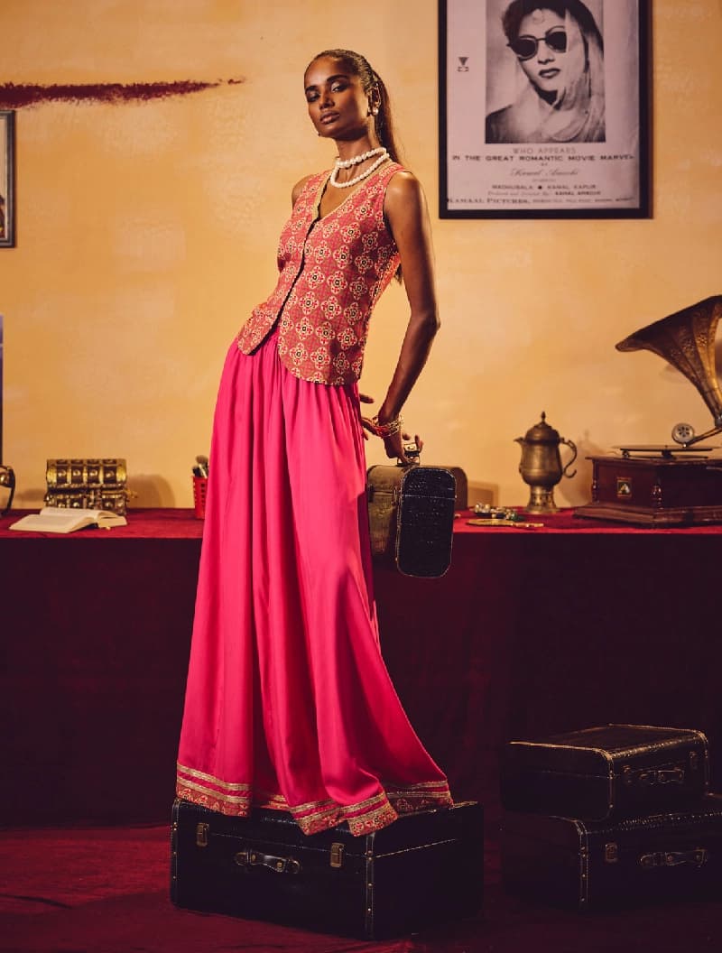 Women's Pink Festive Sleeveless Co-ord Set