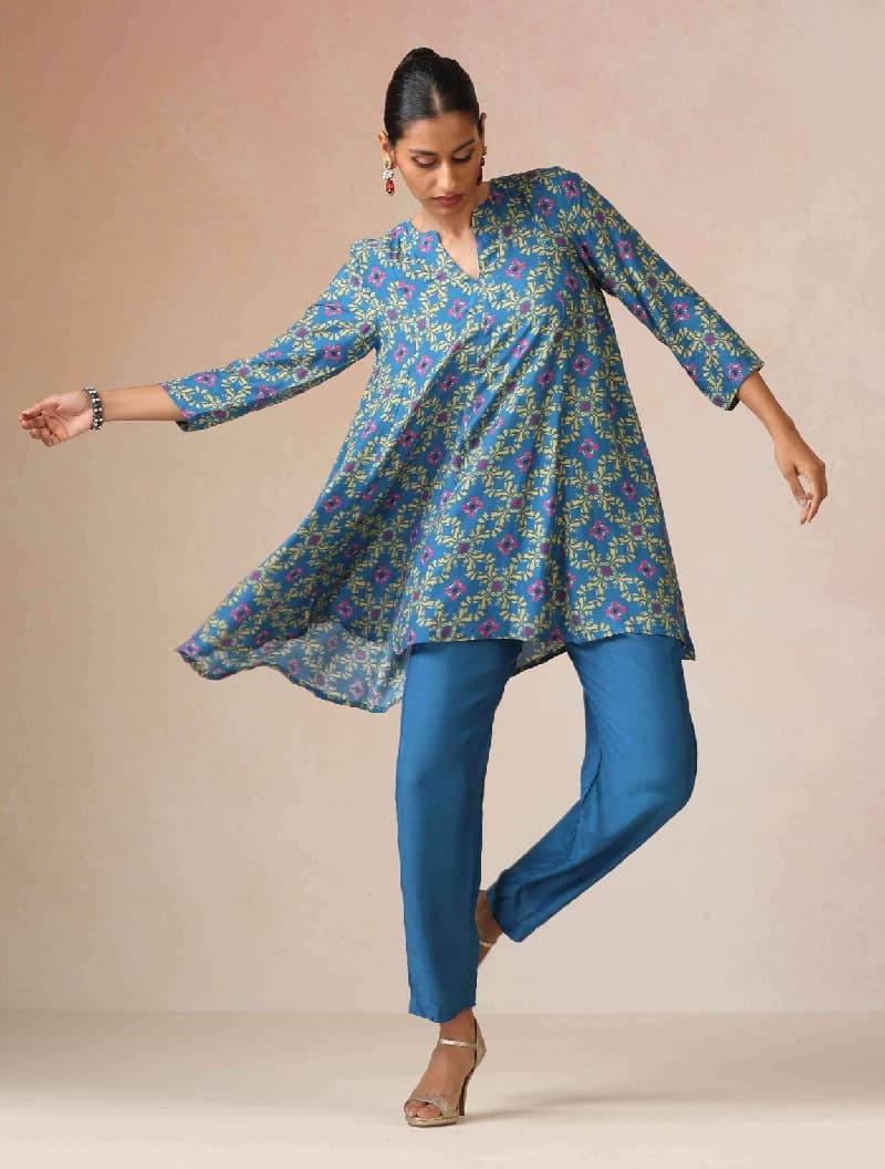 Women's Blue Festive Three Quarter Sleeves Co-ord Set